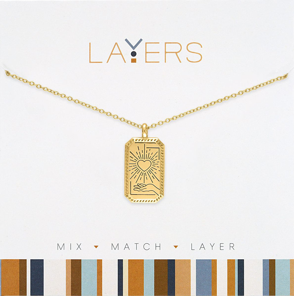 LAY169G Lay169G Gold Heartburst Tag Layers Necklace
