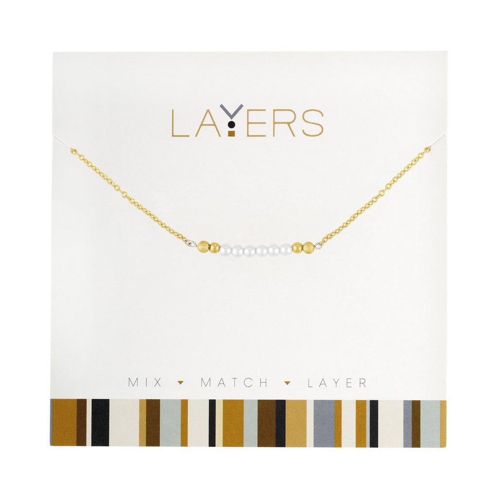 Gold Pearl Bar Layers Necklace