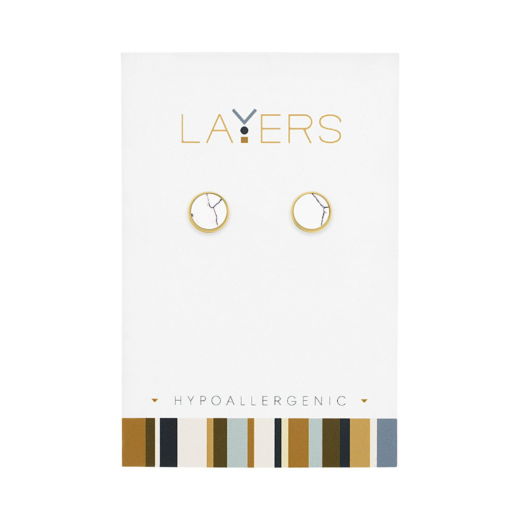 Layers Earring, Gold Round Granite Stud