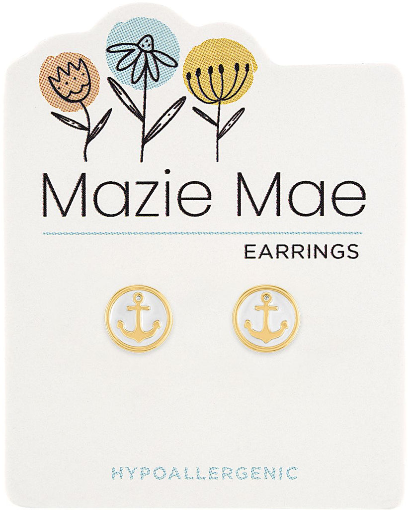 MAZ32 White Enamel Anchor Stud Earring