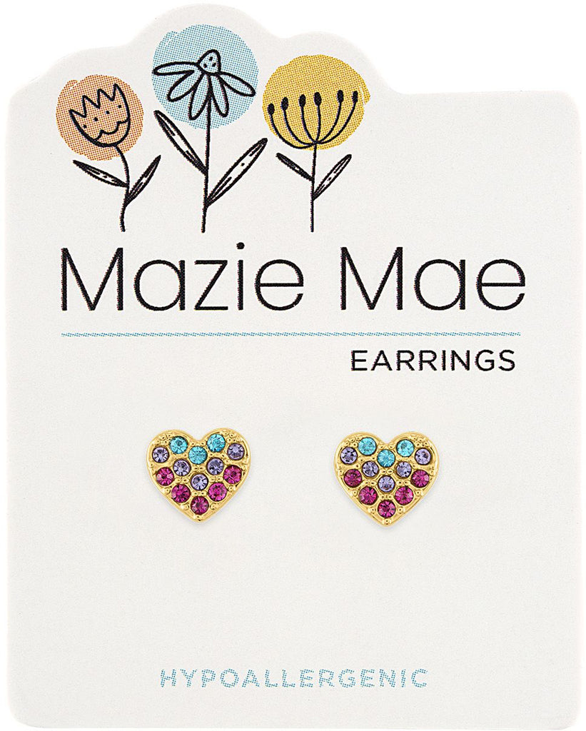 MAZ10 Gold Multi-Color CZ Heart Stud Mazie Mae Earring