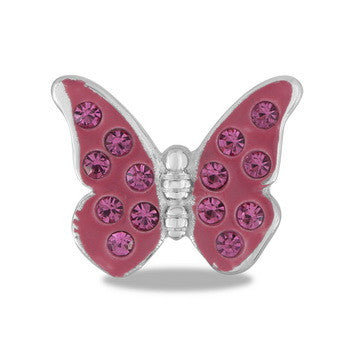 Large Charm, Pink CZ Butterfly, Set/2