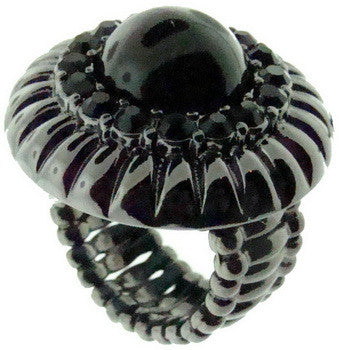 Stretch Ring, Black Dome w/Cubic Zirconia