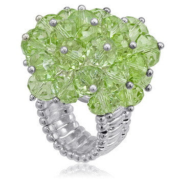 Stretch Ring, Green Glass Baubles