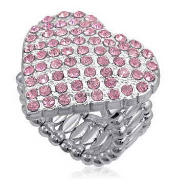 Stretch Ring, Heart Pink Cubic Zirconia