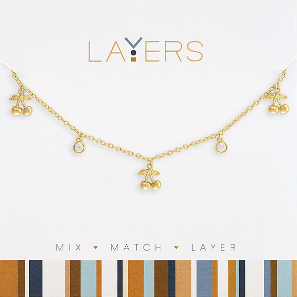 LAY223G Gold Multi Mini Cherry Layers Necklace