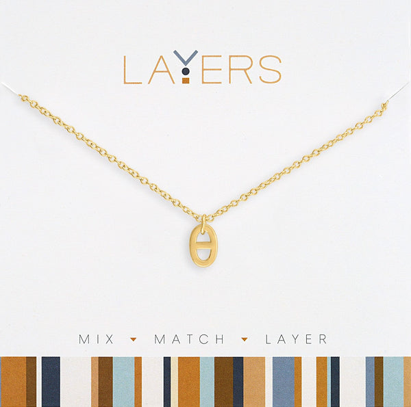 LAY227G Gold Mariner Link Drop Layers Necklace