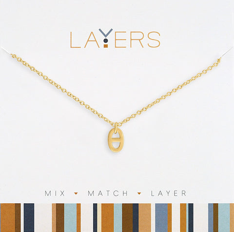 LAY227G Gold Mariner Link Drop Layers Necklace