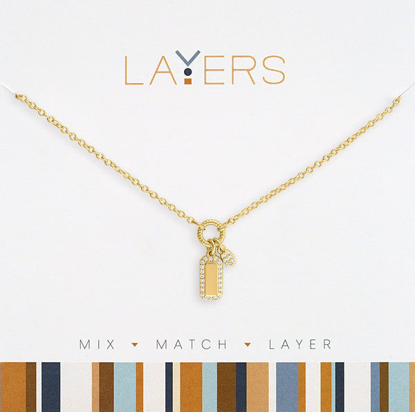 LAY229G Gold Duo CZ Tag Layers Necklace