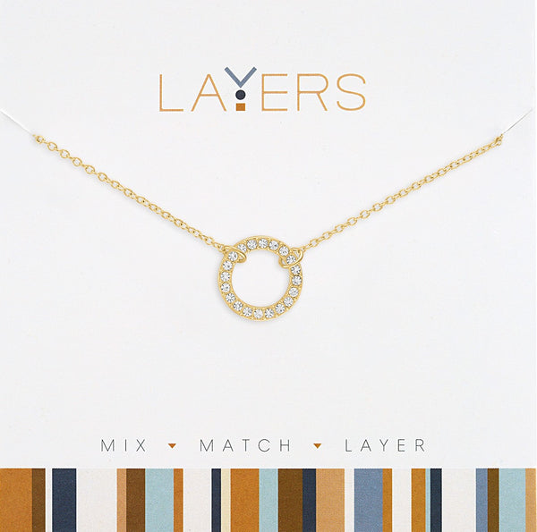 LAY231G Gold CZ Decorative Circle Layers Necklace