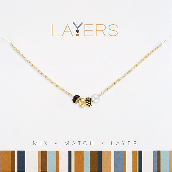 LAY237G Gold Trio Bead & Pearl Layers Necklace