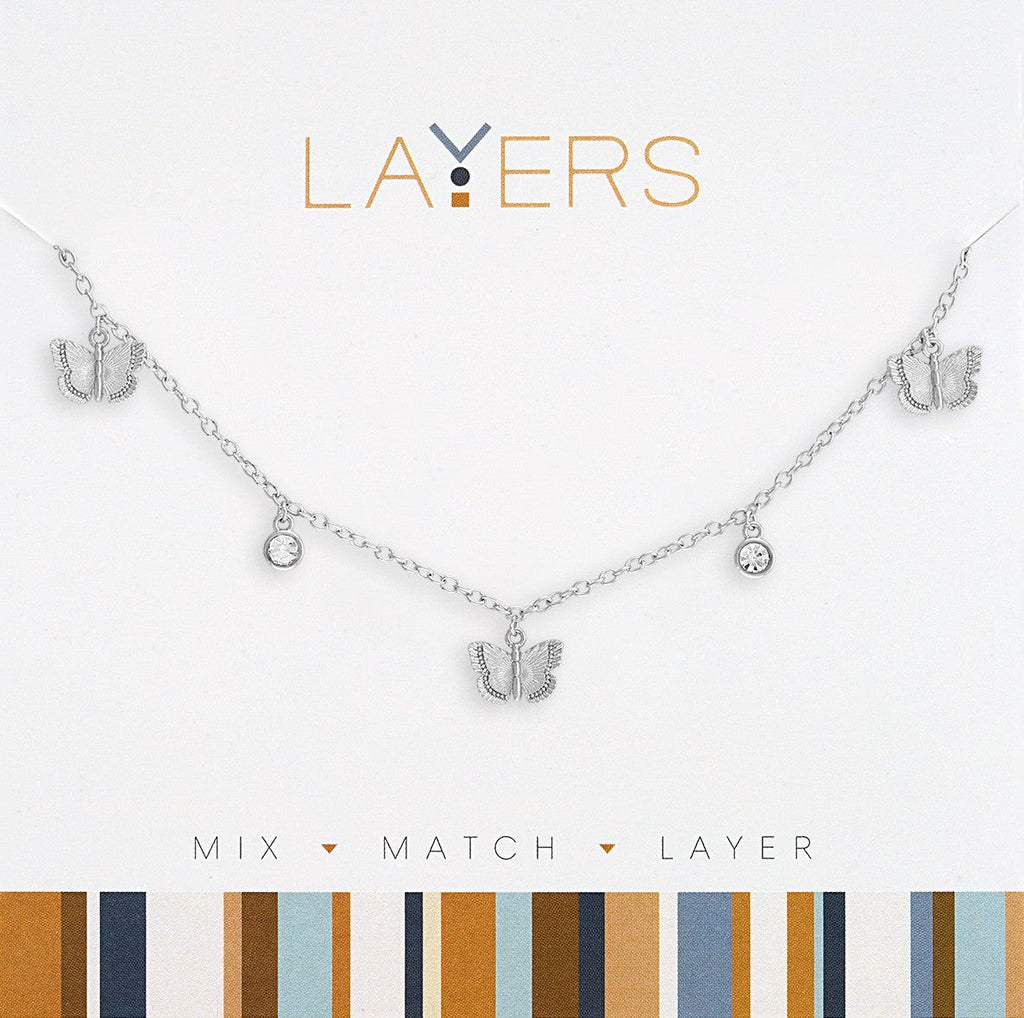 LAY671S Silver Multi Petite Butterflies Layers Necklace