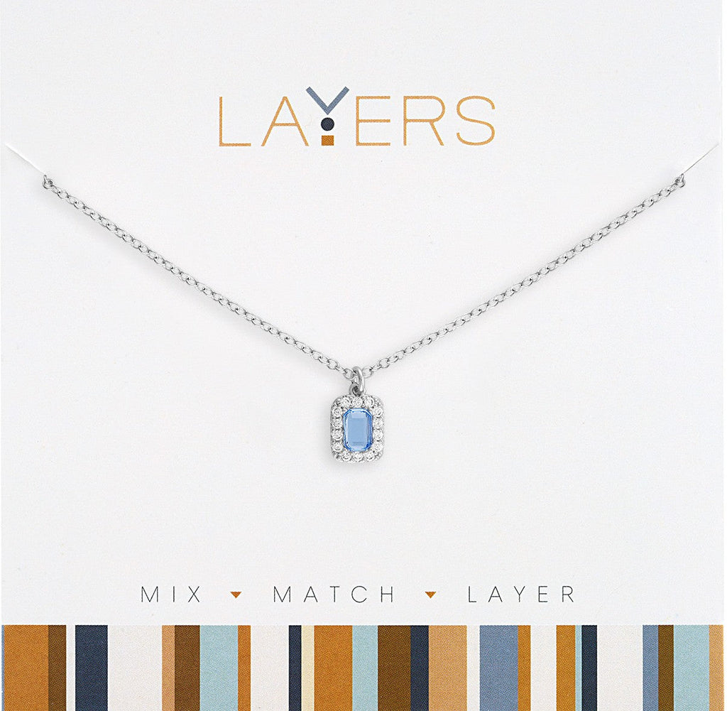 LAY675S Silver Light Saphire Emerald Cut Layers Necklace