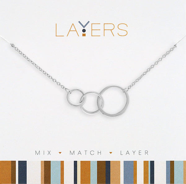 LAY677S Silver Trio Open Circles Layers Necklace