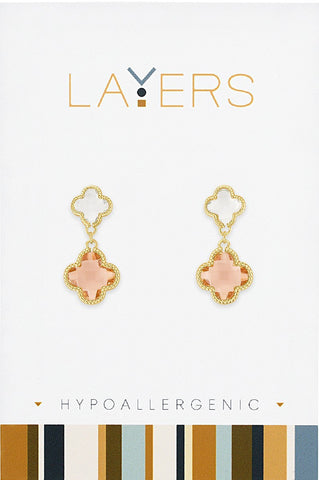 LAYEAR122G Gold Double Quatrafoil Drop Dangle Layers Earrings