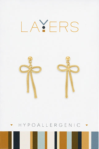 LAYEAR124G Gold Chain Bow Dangle Layers Earrings