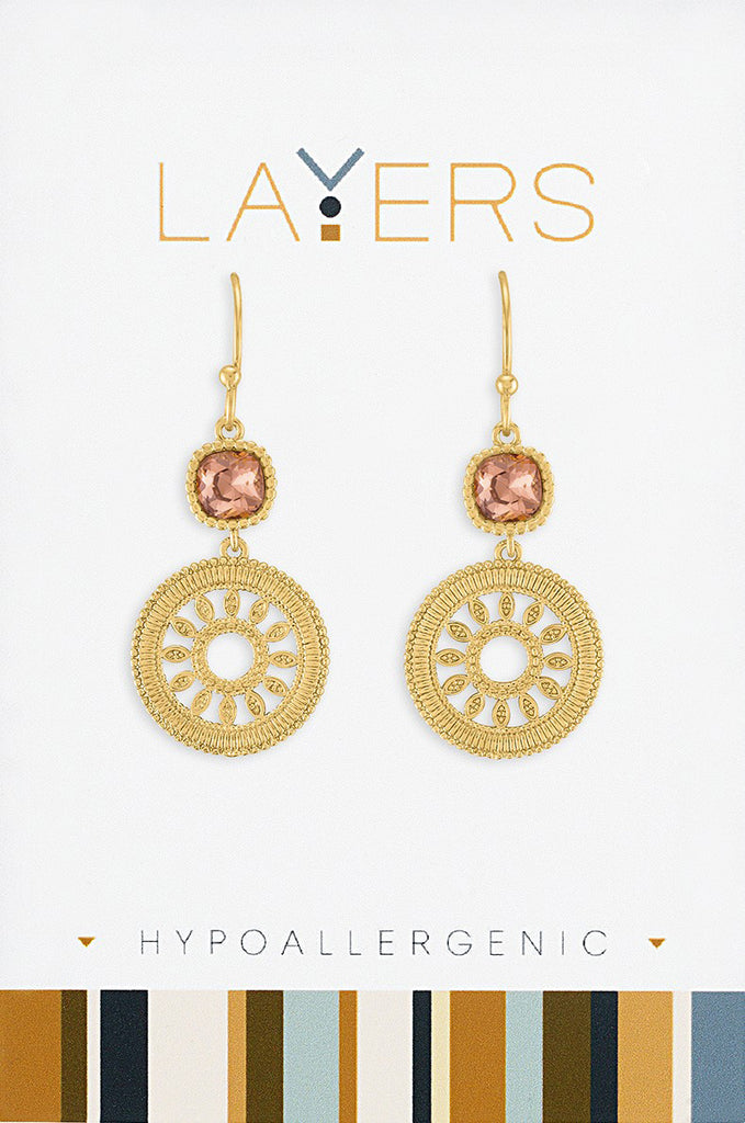 Gold Vintage Rose Filigree Detailed Dangle Layers Earrings