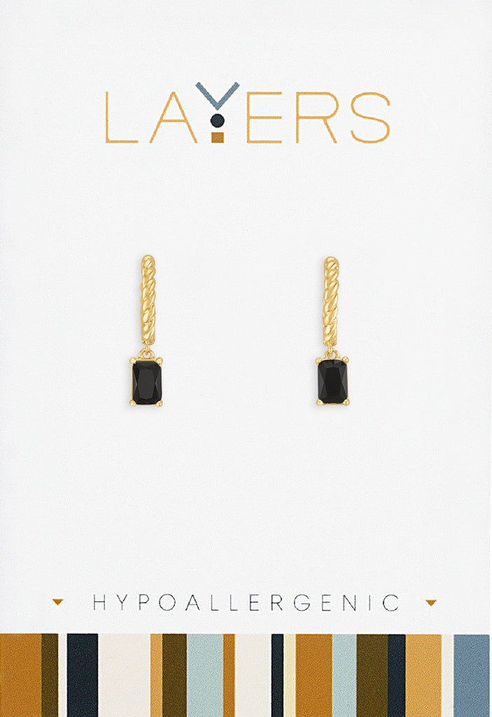 Gold Jet Black Twisted Huggie Layers Earring