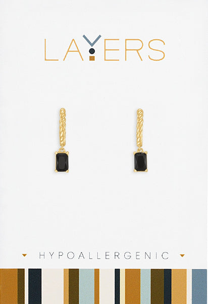 Gold Jet Black Twisted Huggie Layers Earring