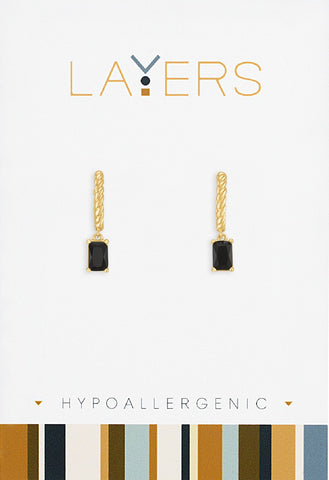 Gold Jet Black Twisted Huggie Layers Earring
