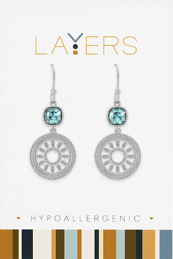 LAYEAR612S Silver Montana Blue Filigree Detailed Dangle Layers Earring