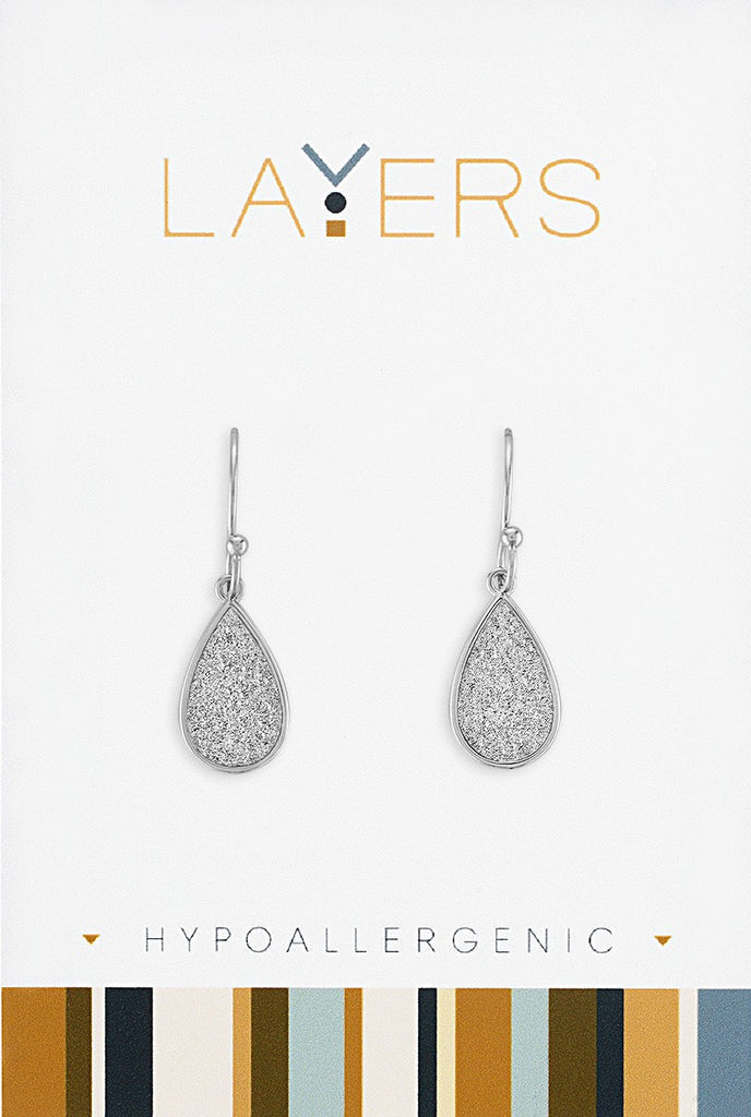 Silver Sandblasted Teardrop Dangle Layers Earring