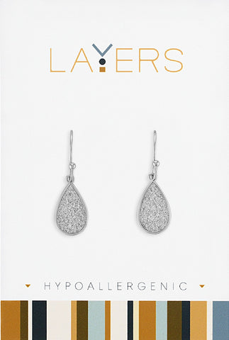 Silver Sandblasted Teardrop Dangle Layers Earring