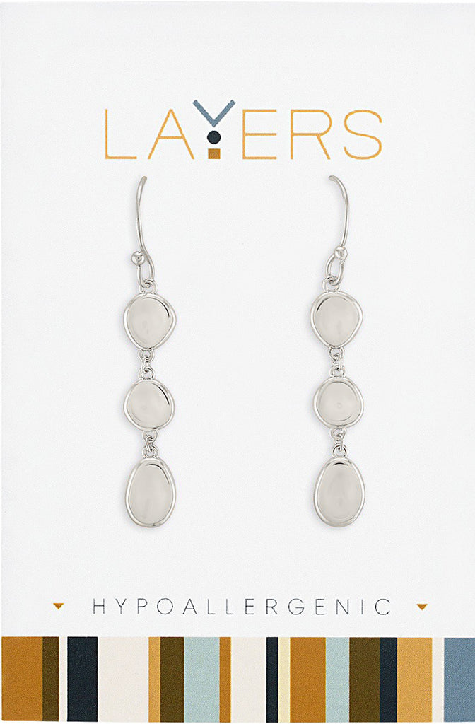 Silver Polished Triple Oval Dangle Layers Earring