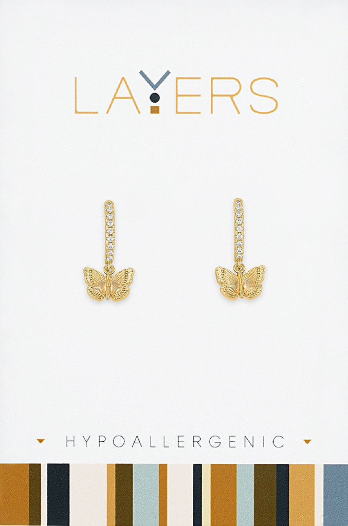 LAYEAR94G Earring, Gold,  Butterfly CZ Huggie