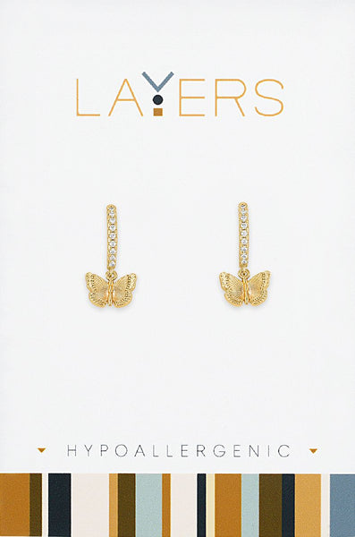 LAYEAR94G Earring, Gold,  Butterfly CZ Huggie