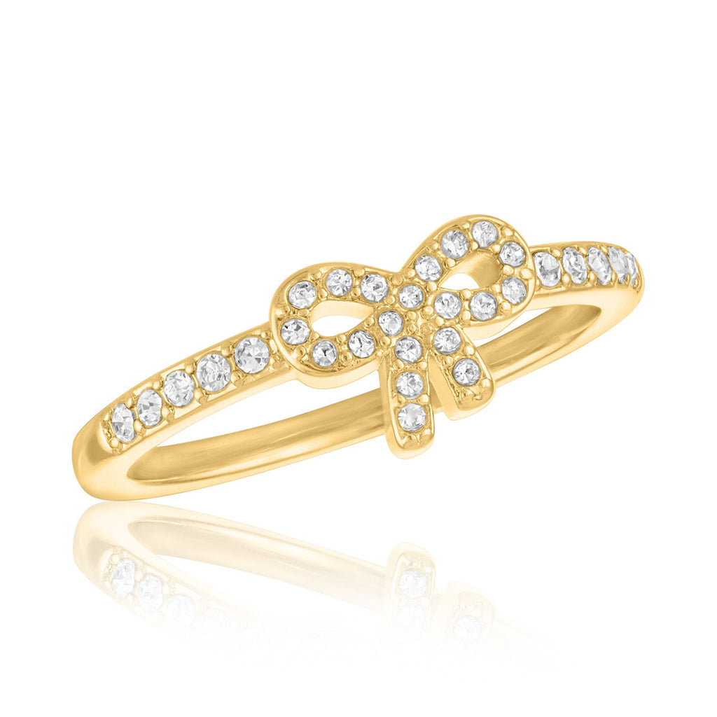 LAYRING113G [Size 6-9] CZ Bow Gold Layers Ring