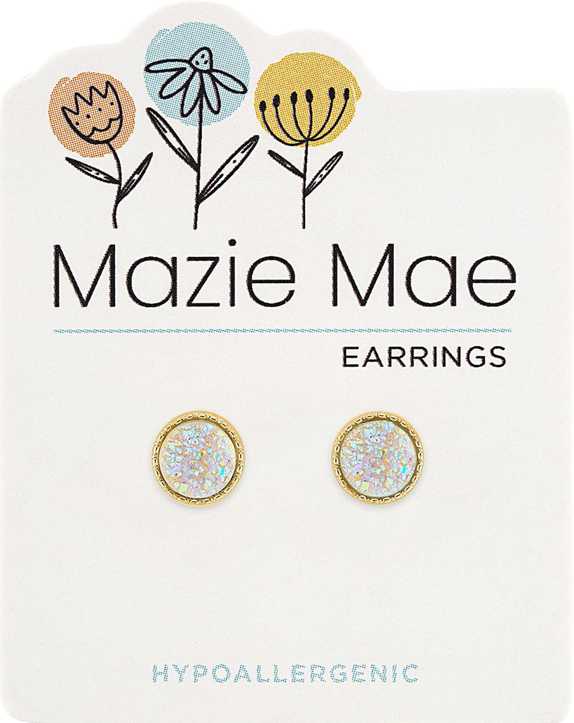 MAZ63 Gold Sparkling White Opal Stud Mazie Mae Earring