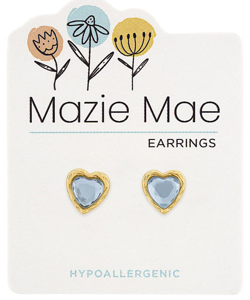 MAZ65 Gold Light Sapphire Resin Heart Stud Mazie Mae Earring