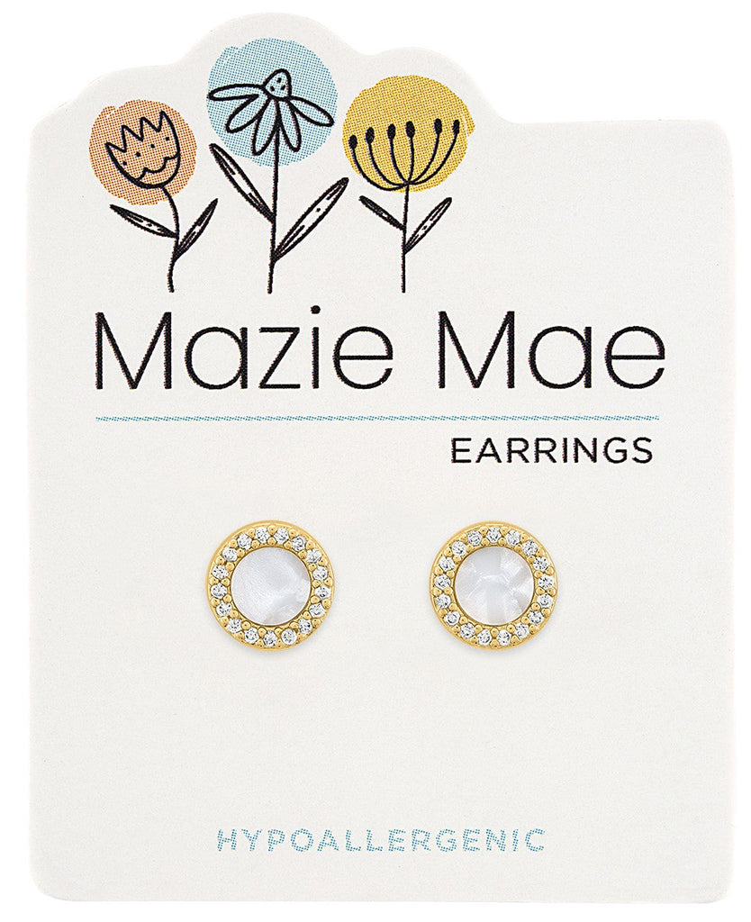 MAZ83 Gold Mother of Pearl Halo Stud Mazie Mae Earring