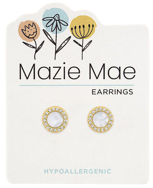 MAZ83 Gold Mother of Pearl Halo Stud Mazie Mae Earring