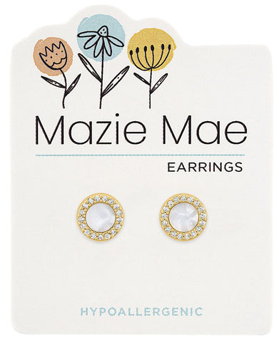 MAZ83 Gold Mother of Pearl Halo Stud Mazie Mae Earring