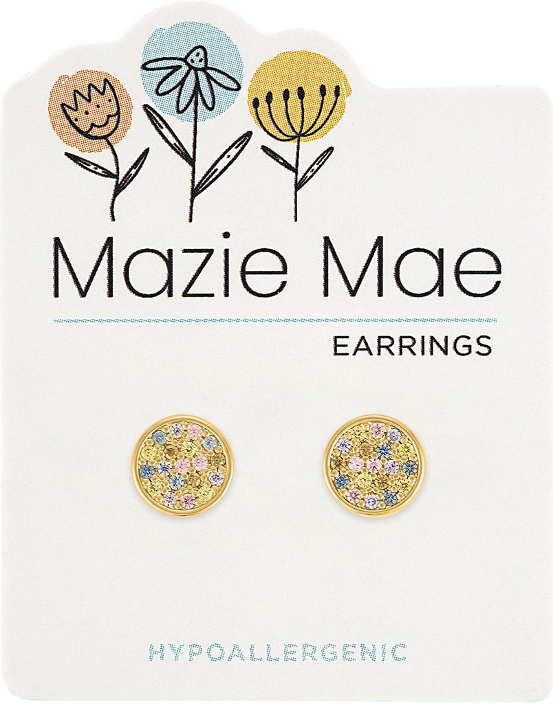 MAZ90 Gold Round Confetti CZ Stud Mazie Mae Earring
