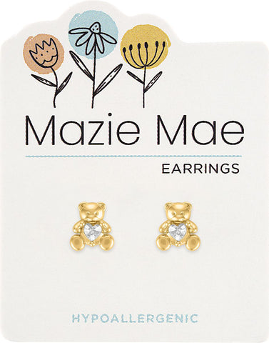 MAZ91 Gold Teddy Bear Stud Mazie Mae Earring