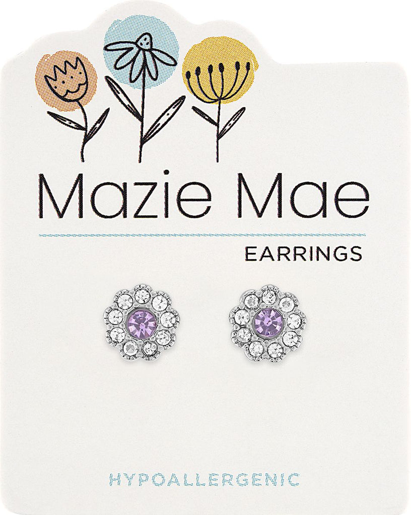 MAZ54 Silver Light Amethyst CZ Flower Stud Mazie Mae Earring