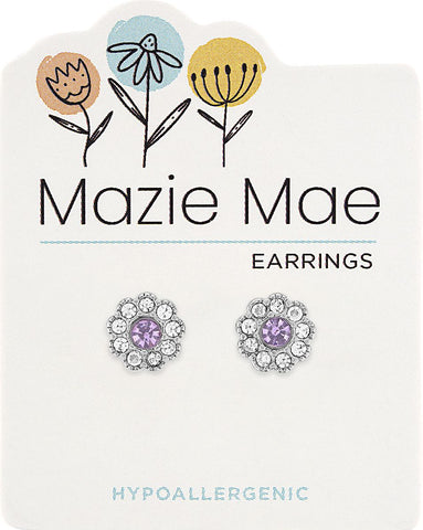 MAZ54 Silver Light Amethyst CZ Flower Stud Mazie Mae Earring