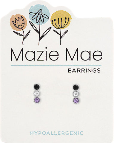 MAZ55 Silver Purple Vertical Trio Stud Mazie Mae Earring