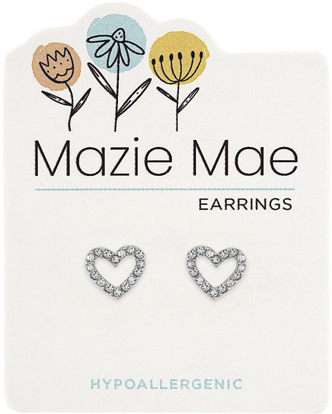 MAZ86 Silver CZ Open Heart Stud Mazie Mae Earring