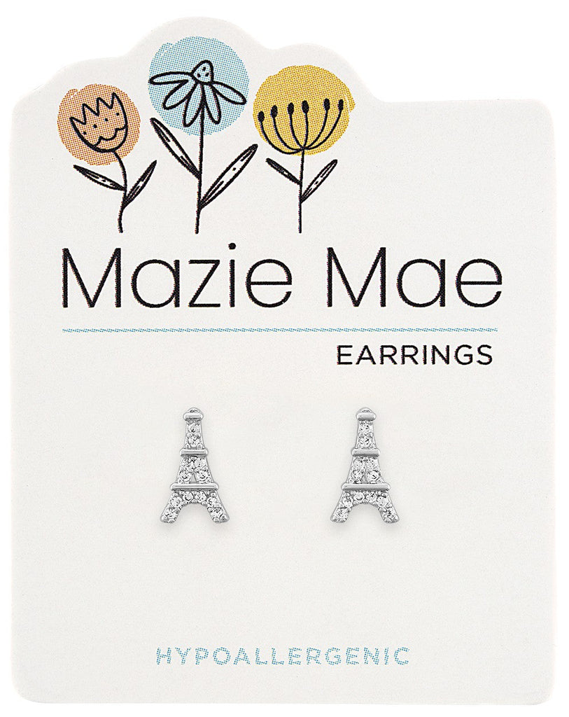 MAZ88 Silver Eiffel Tower Stud Mazie Mae Earring