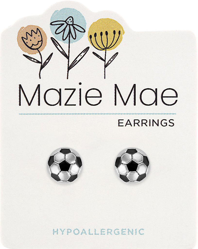 MAZ95 Silver Soccer Ball Stud Mazie Mae Earring
