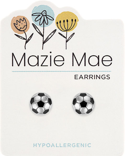MAZ95 Silver Soccer Ball Stud Mazie Mae Earring