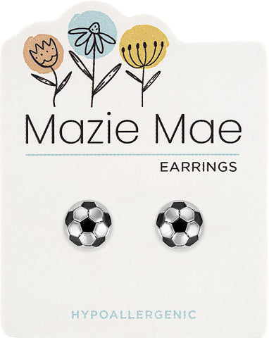 MAZ95 Silver Soccer Ball Stud Mazie Mae Earring