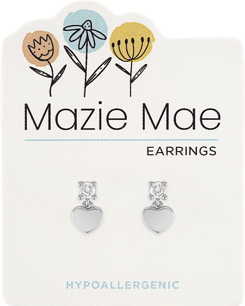MAZ96 Silver CZ Heart Drop Stud Mazie Mae Earring