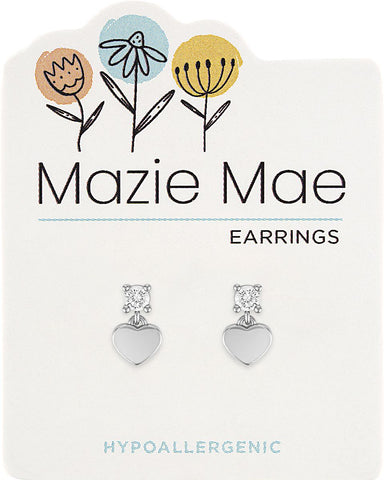 MAZ96 Silver CZ Heart Drop Stud Mazie Mae Earring