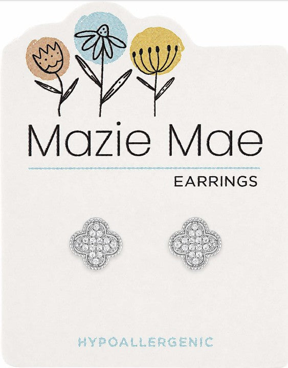 MAZ97 Silver CZ Quatrafoil Stud Mazie Mae Earring