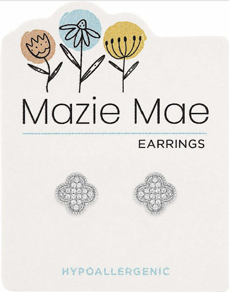 MAZ97 Silver CZ Quatrafoil Stud Mazie Mae Earring